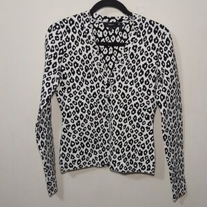 Theory Cardigan Black + White Snow Leopard Print Glam Mobwife Women's Size Small
